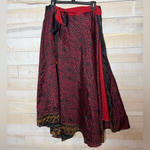 Red and Black Patterned Wrap Maxi Skirt Fantasy Gothic OS